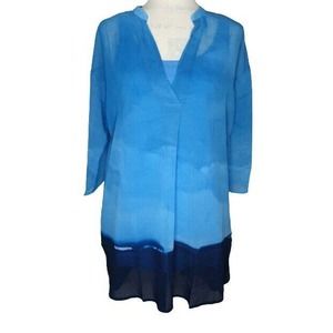 H By HALSTON Sheer Blue Blouse & Tank Top Medium